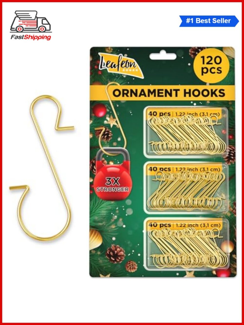 🎅 120 Pack Christmas Ornament Hooks S-Shaped Metal Hangers for Tree Decor